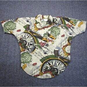 Vtg Hot Stuff Shirt Womens M Tribal Tropical Map Island Compass Short Sleeve USA